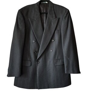 Vintage Evan-Picone Double-Breasted Suit Jacket 42R Black Dark Grey Thin Stripes